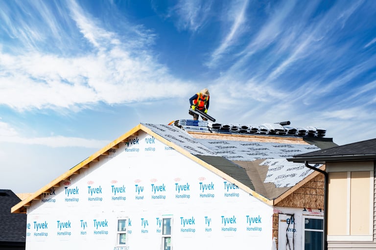 Residential roof with shingles installation